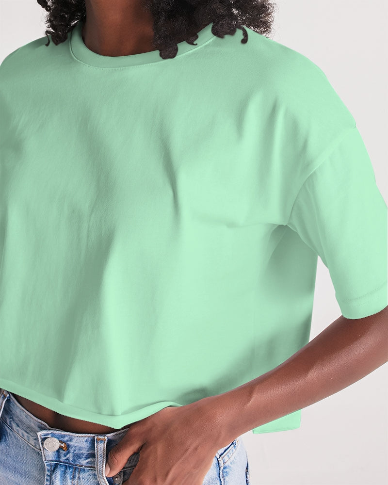 Vivid Blossoms Mint Cropped Tee