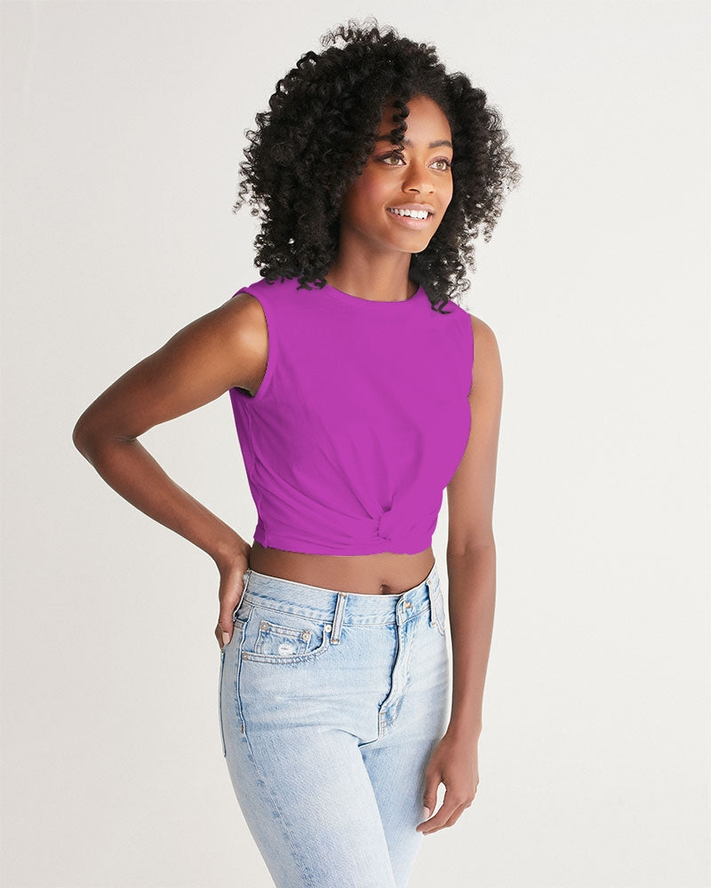 Vivid Blossoms Fushia Twist-Front Tank