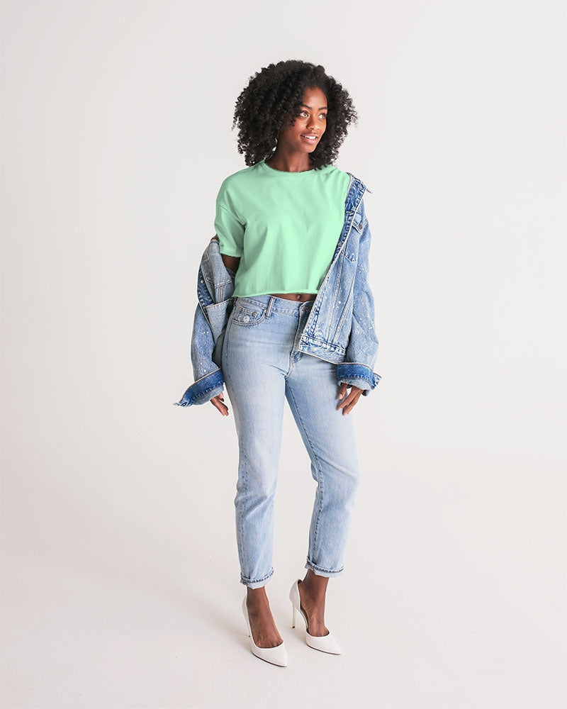 Vivid Blossoms Mint Cropped Tee