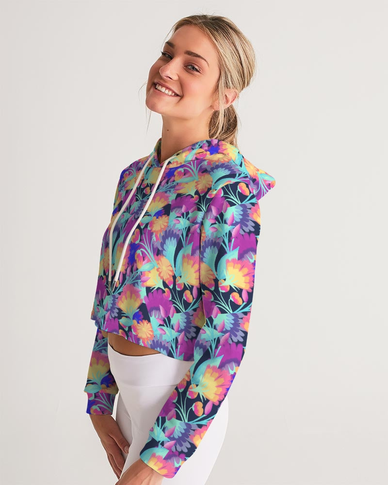 Vivid Blossoms Cropped Hoodie
