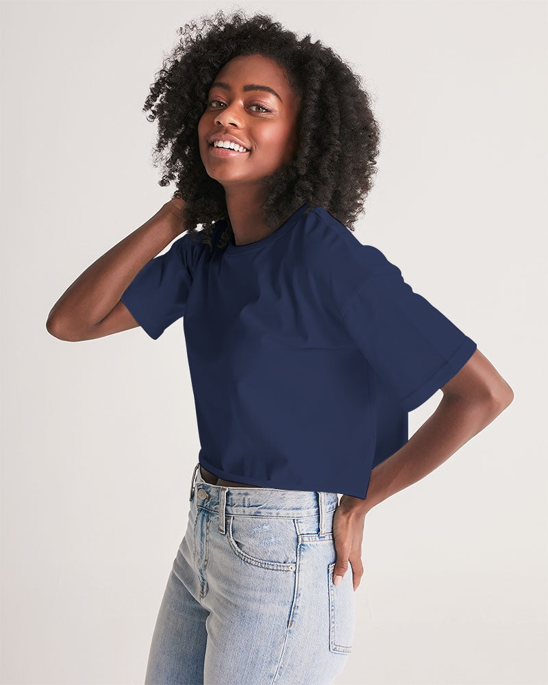 Vivid Blossoms Navy Cropped Tee