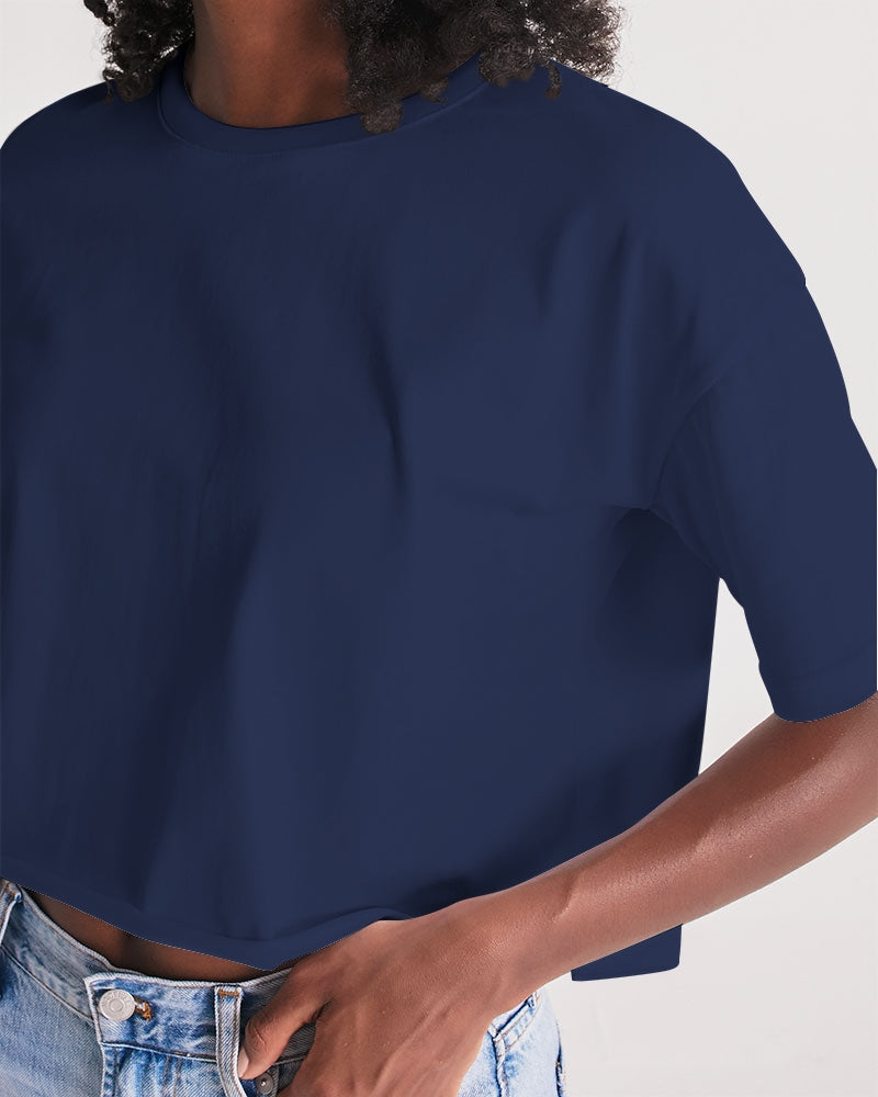 Vivid Blossoms Navy Cropped Tee