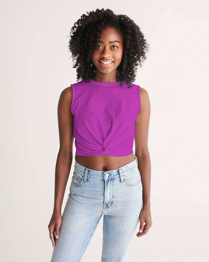Vivid Blossoms Fushia Twist-Front Tank