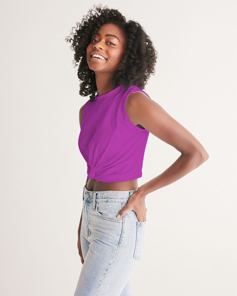 Vivid Blossoms Fushia Twist-Front Tank