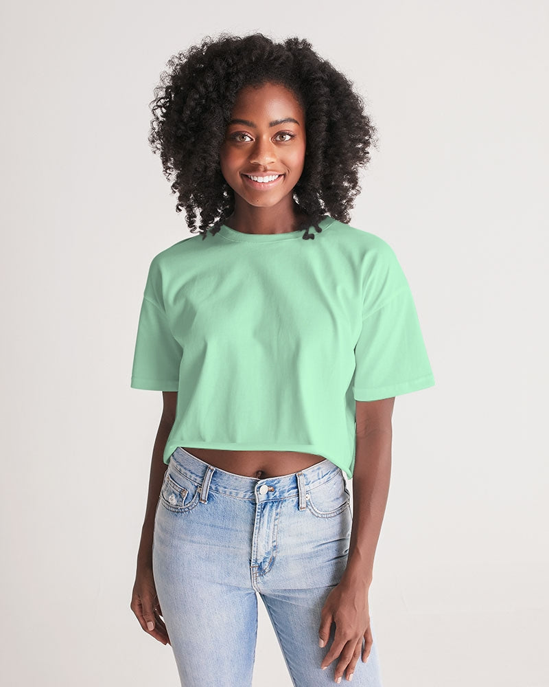Vivid Blossoms Mint Cropped Tee