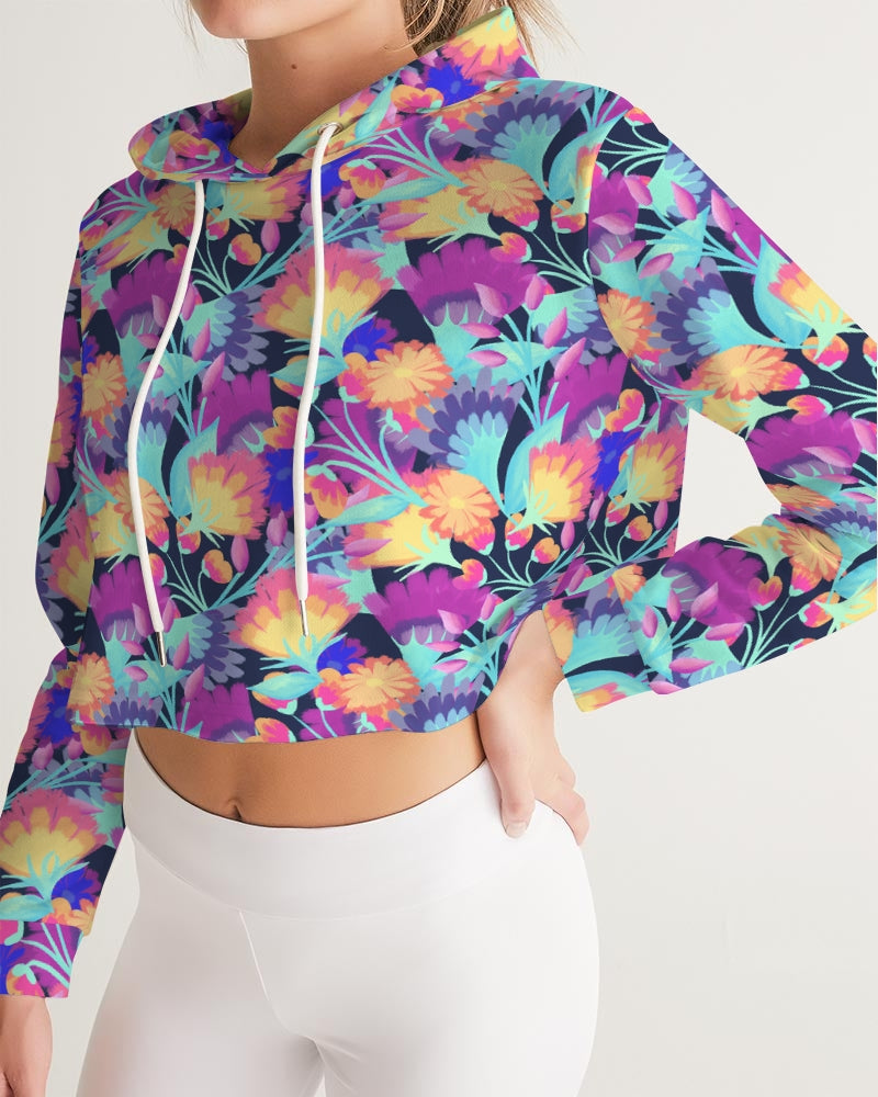 Vivid Blossoms Cropped Hoodie