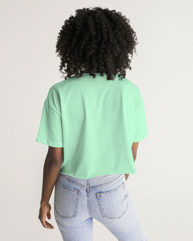 Vivid Blossoms Mint Cropped Tee