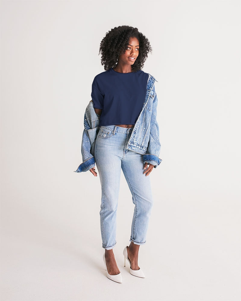 Vivid Blossoms Navy Cropped Tee