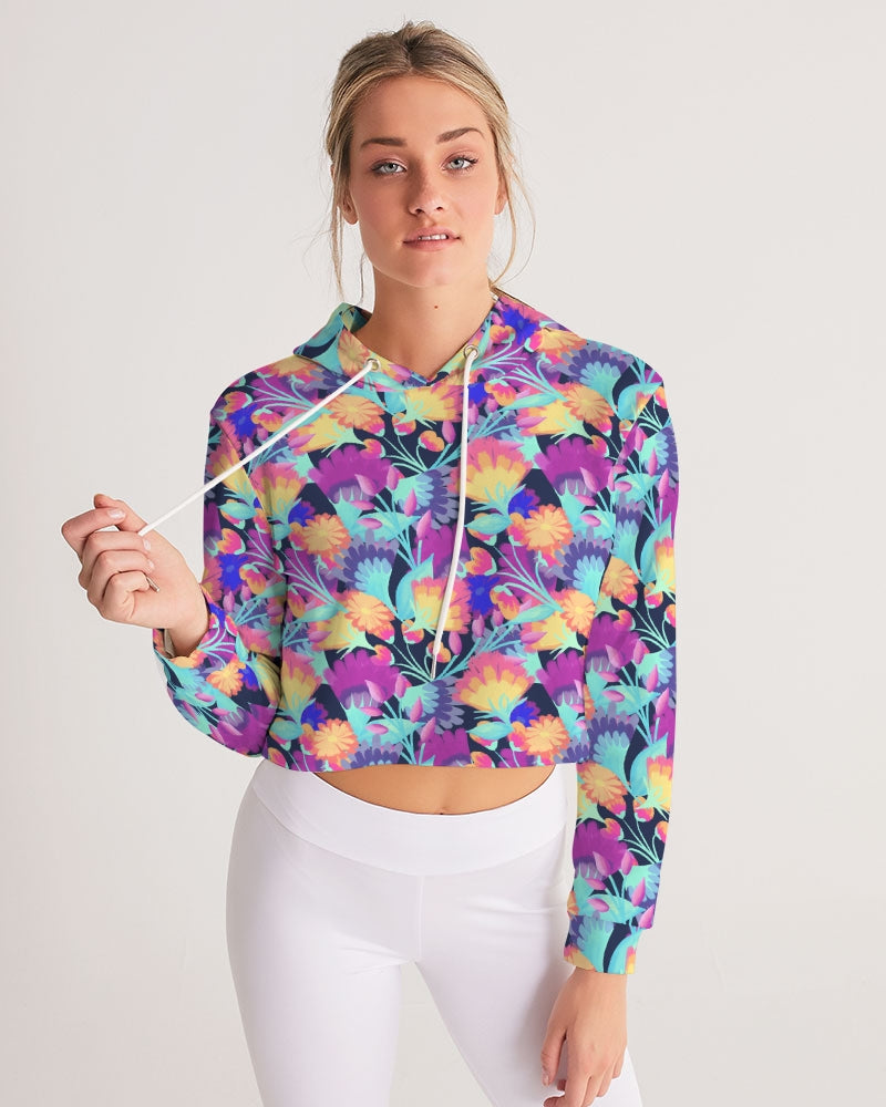 Vivid Blossoms Cropped Hoodie