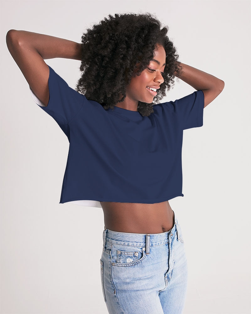 Vivid Blossoms Navy Cropped Tee