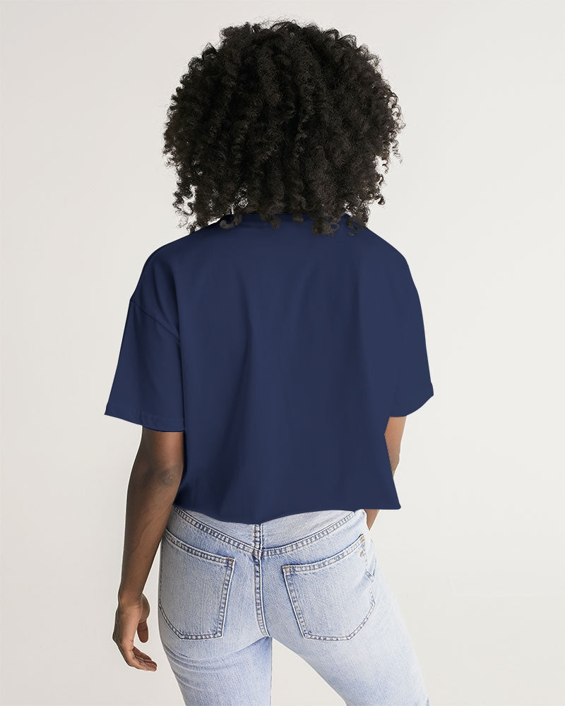 Vivid Blossoms Navy Cropped Tee