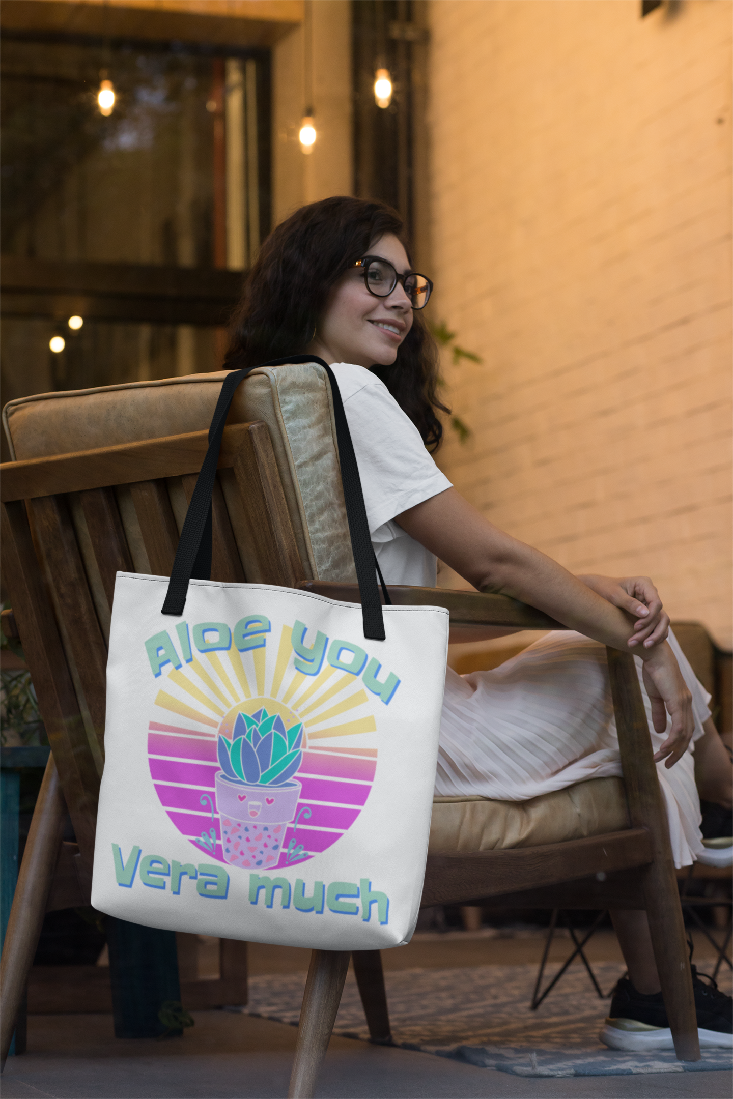 Tote Bag: Aloe you Vera much - White