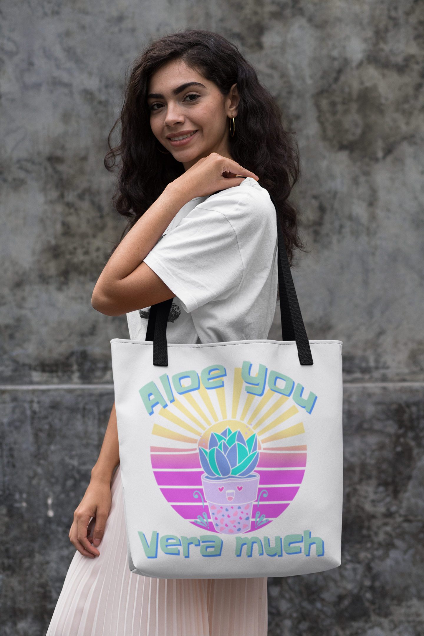 Tote Bag: Aloe you Vera much - White