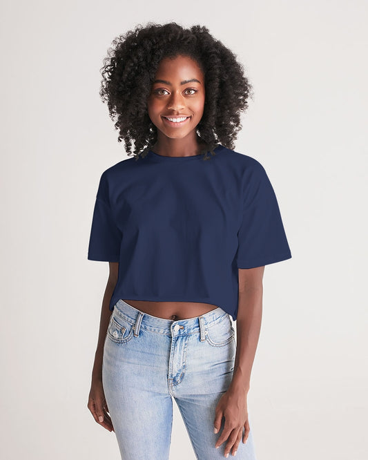 Vivid Blossoms Navy Cropped Tee