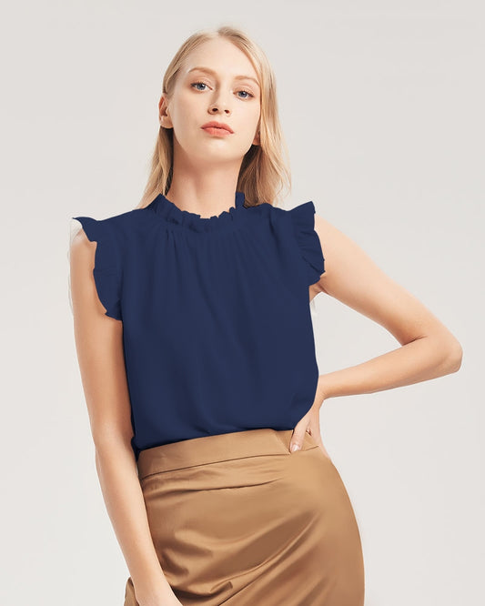 Vivid Blossoms Navy Ruffle Top