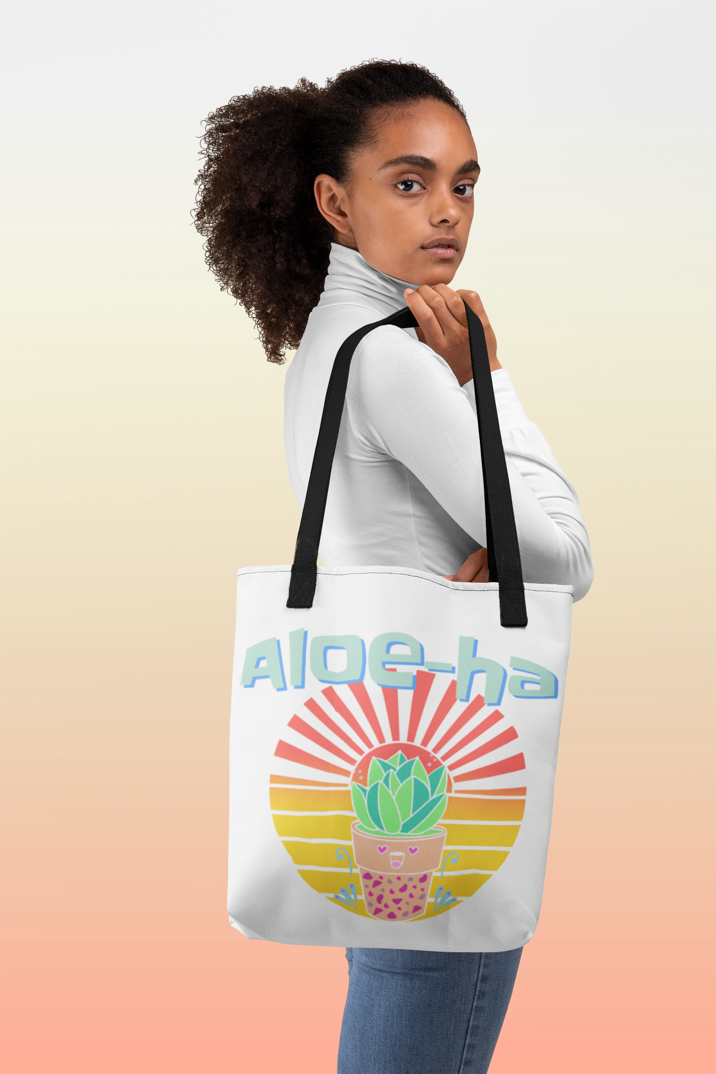 Tote Bag: Aloe-ha - White